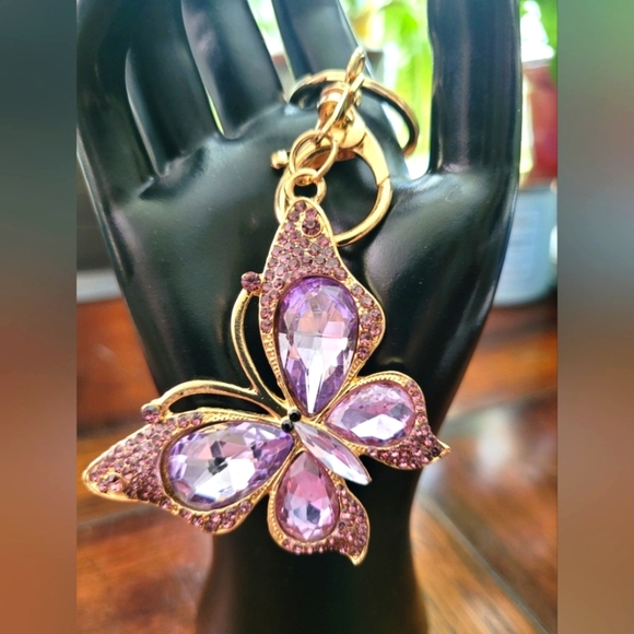Elegant Gold and Purple Butterfly Bag Charm - Picture 1 of 3